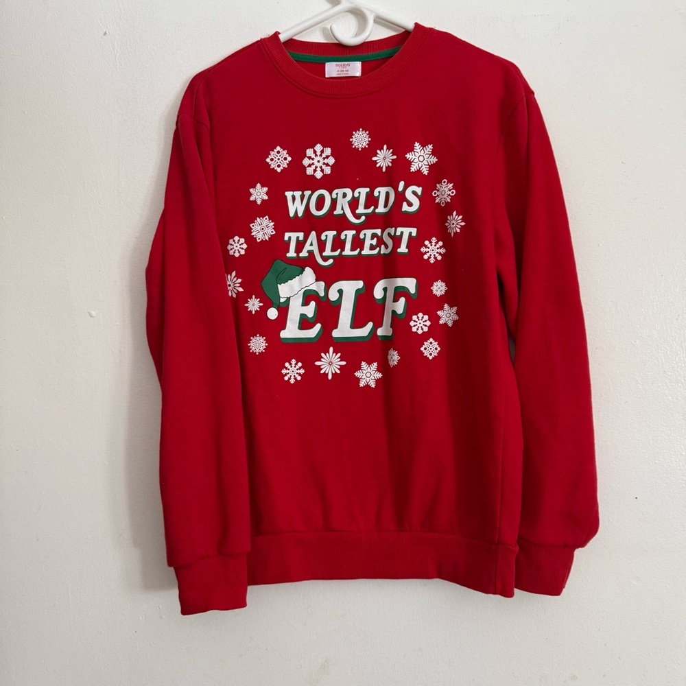 Holiday Time Red World's Tallest Elf Sweatshirt Adults Medium 38-40 Christmas‎